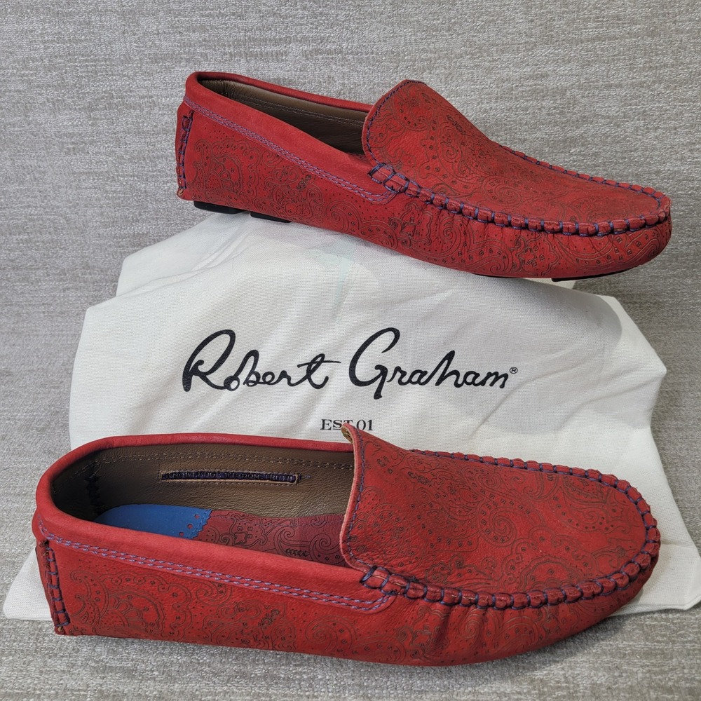 Robert Graham Verrazano Mens Red Paisley Leather Driving Loafers Shoes Size 11